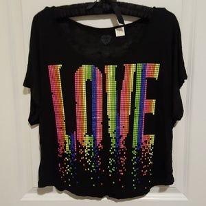RETRO 80S LOOK, LOVE sparkle CONFETTI CROP,R@INBOW